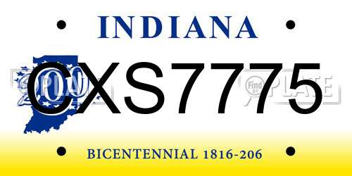 CXS7775 Indiana License Plate