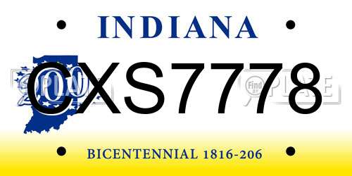 CXS7778 Indiana License Plate