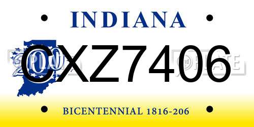 CXZ7406 Indiana License Plate