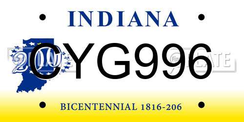 CYG996 Indiana License Plate