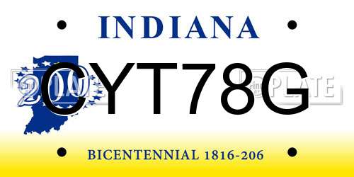 CYT78G Indiana License Plate