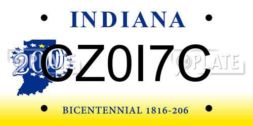 CZ0I7C Indiana License Plate