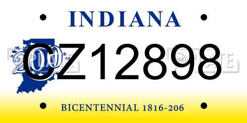 CZ12898 Indiana License Plate