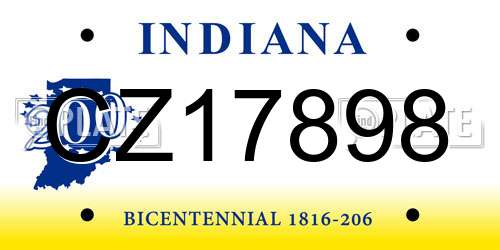 CZ17898 Indiana License Plate