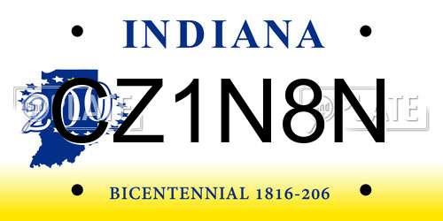 CZ1N8N Indiana License Plate