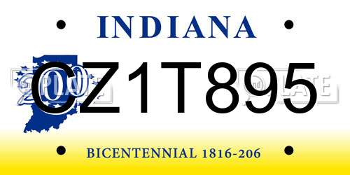 CZ1T895 Indiana License Plate