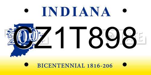 CZ1T898 Indiana License Plate