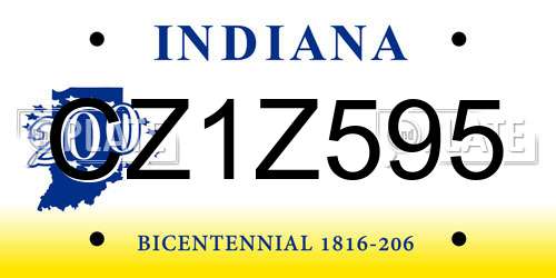 CZ1Z595 Indiana License Plate