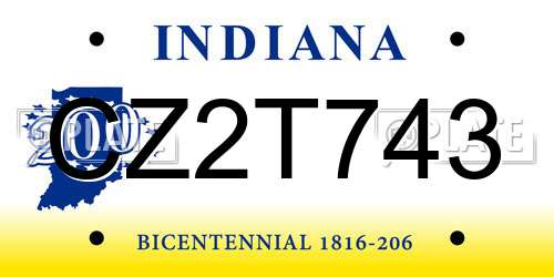 CZ2T743 Indiana License Plate