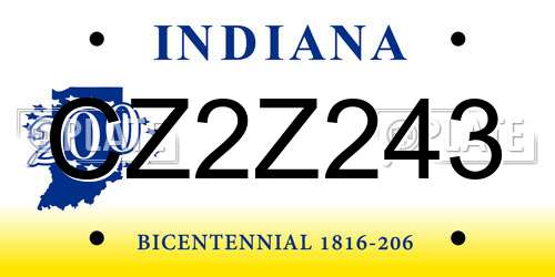 CZ2Z243 Indiana License Plate