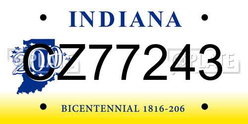 CZ77243 Indiana License Plate