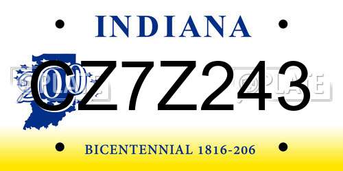 CZ7Z243 Indiana License Plate