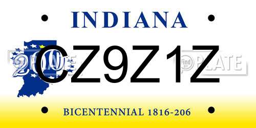 CZ9Z1Z Indiana License Plate