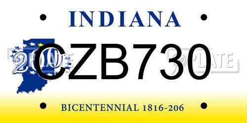 CZB730 Indiana License Plate