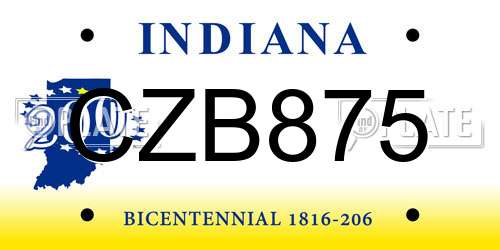 CZB875 Indiana License Plate