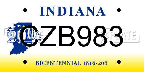 CZB983 Indiana License Plate