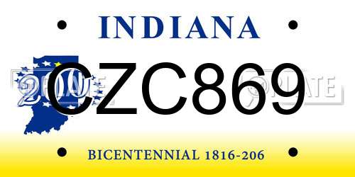 CZC869 Indiana License Plate