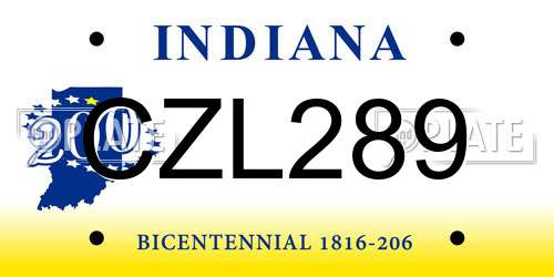 CZL289 Indiana License Plate