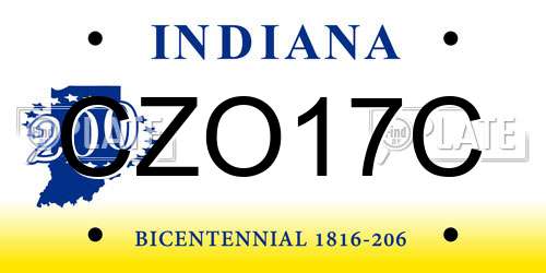 CZO17C Indiana License Plate