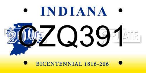 CZQ391 Indiana License Plate