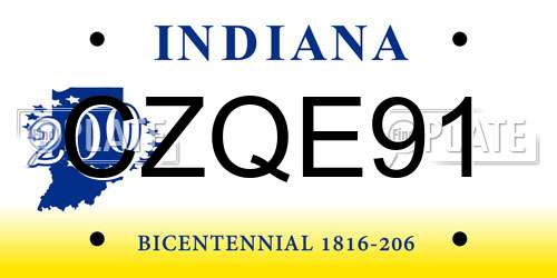 CZQE91 Indiana License Plate