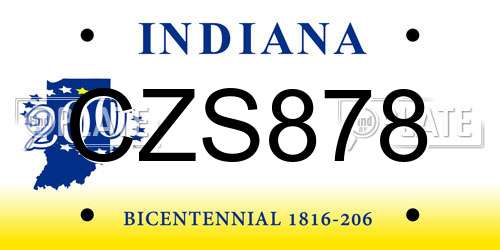 CZS878 Indiana License Plate