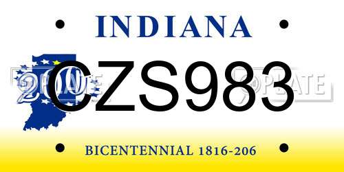 CZS983 Indiana License Plate