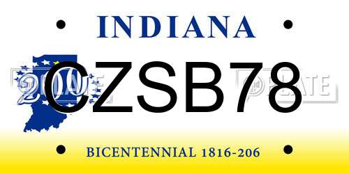 CZSB78 Indiana License Plate