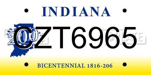 CZT6965 Indiana License Plate