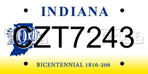 CZT7243 Indiana License Plate