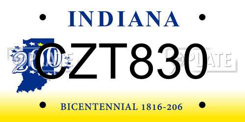 CZT830 Indiana License Plate