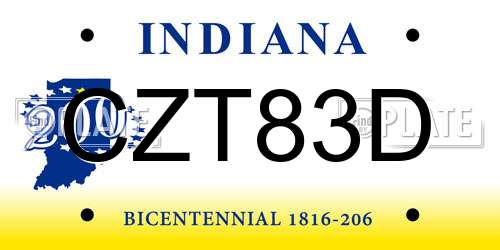 CZT83D Indiana License Plate