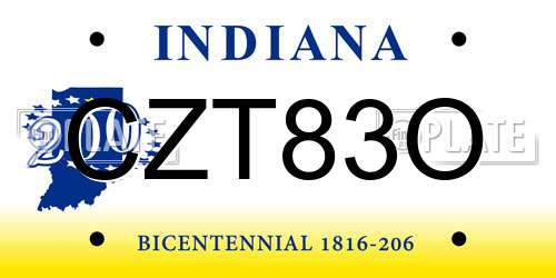 CZT83O Indiana License Plate
