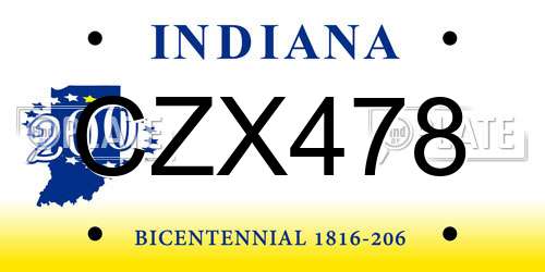 CZX478 Indiana License Plate