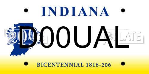 D00UAL Indiana License Plate