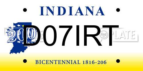 D07IRT Indiana License Plate