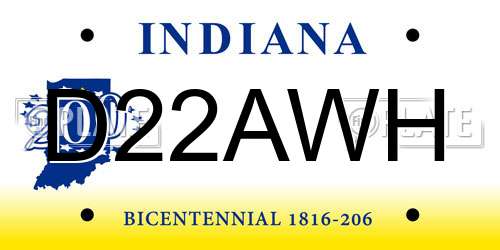D22AWH Indiana License Plate