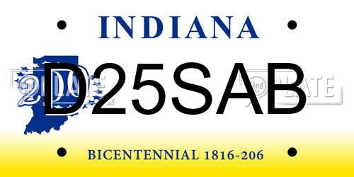 D25SAB Indiana License Plate