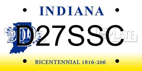 D27SSC Indiana License Plate