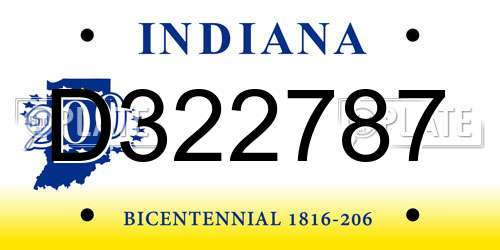 D322787 Indiana License Plate
