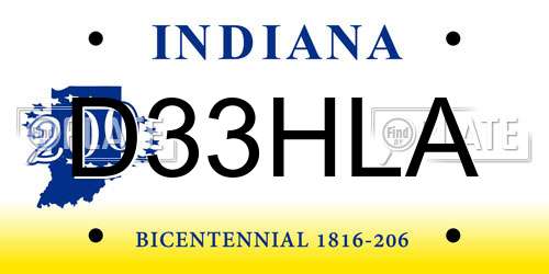 D33HLA Indiana License Plate