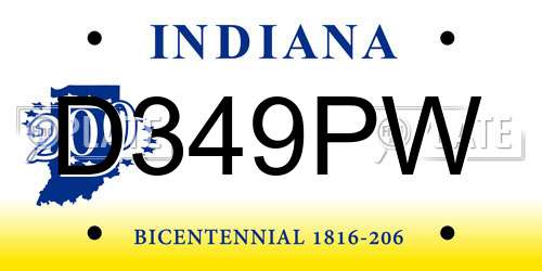 D349PW Indiana License Plate