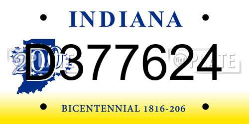 D377624 Indiana License Plate