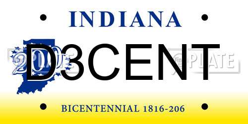 D3CENT Indiana License Plate