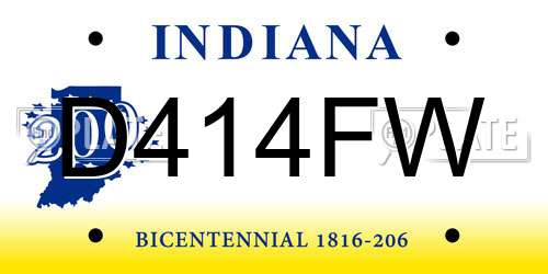 D414FW Indiana License Plate