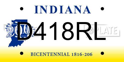 D418RL Indiana License Plate