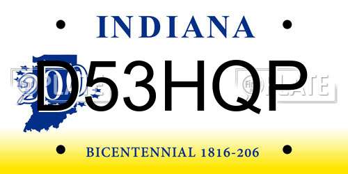 D53HQP Indiana License Plate