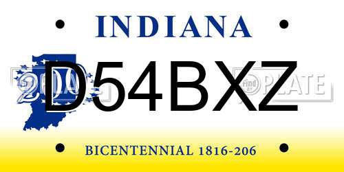 D54BXZ Indiana License Plate