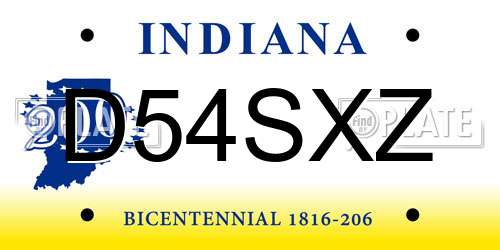 D54SXZ Indiana License Plate