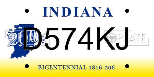 D574KJ Indiana License Plate